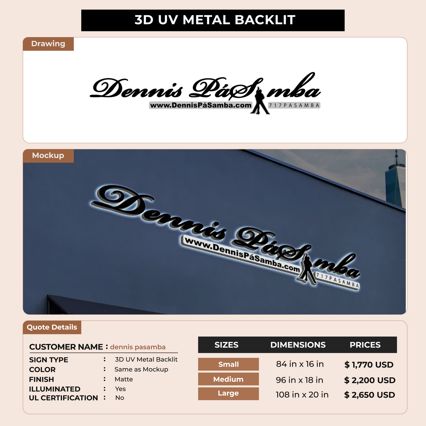 Custom Signs for dennis pasamba