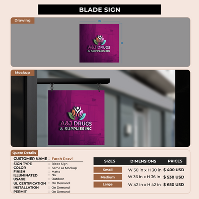 Blade Sign For Farah Razvi