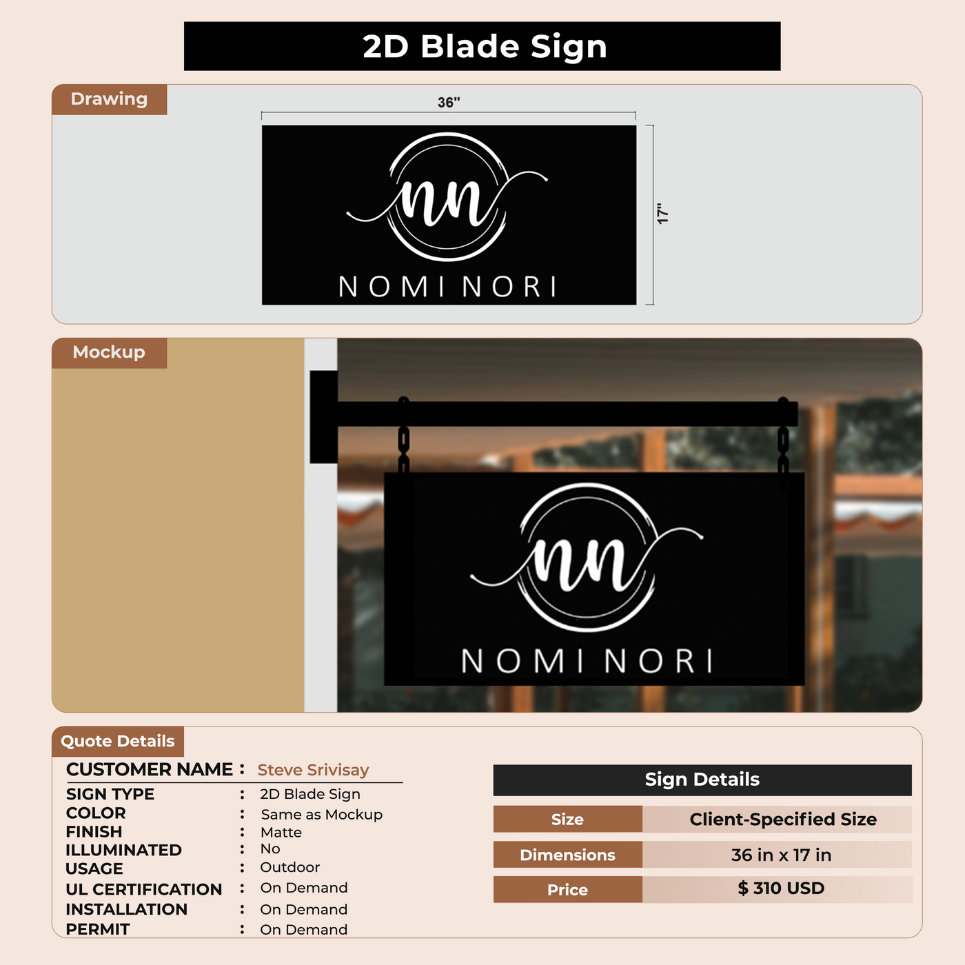 2D Blade sign for Steve Srivisay