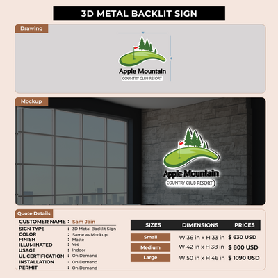 3d metal backlit Sign For Sam Jain