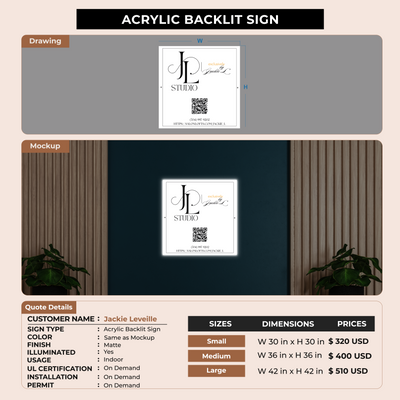 Acrylic Backlit Sign For Jackie Leveille
