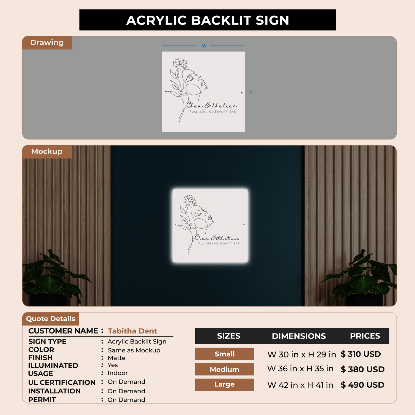 Acrylic Backlit Sign For Tabitha Dent
