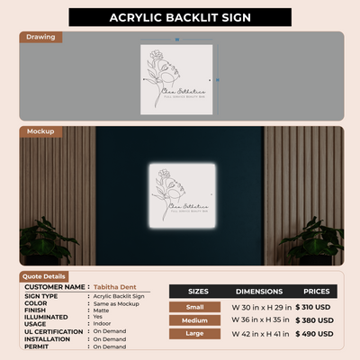 Acrylic Backlit Sign For Tabitha Dent