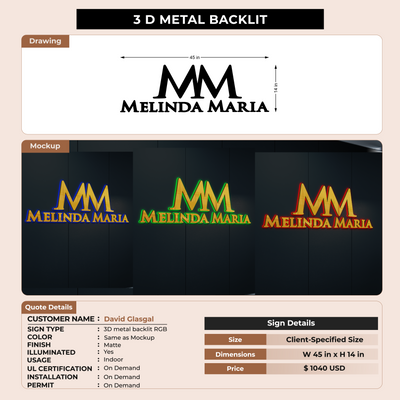 3D metal backlit Signs For David Glasgal