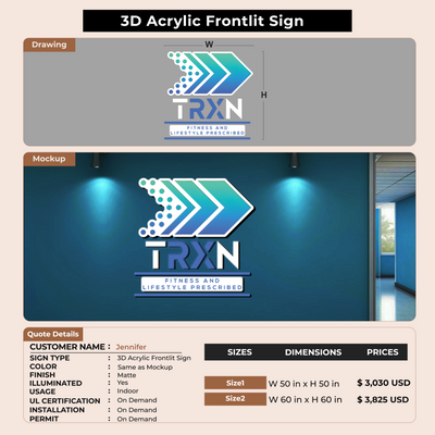 3D Acrylic Frontlit Sign for Jennifer