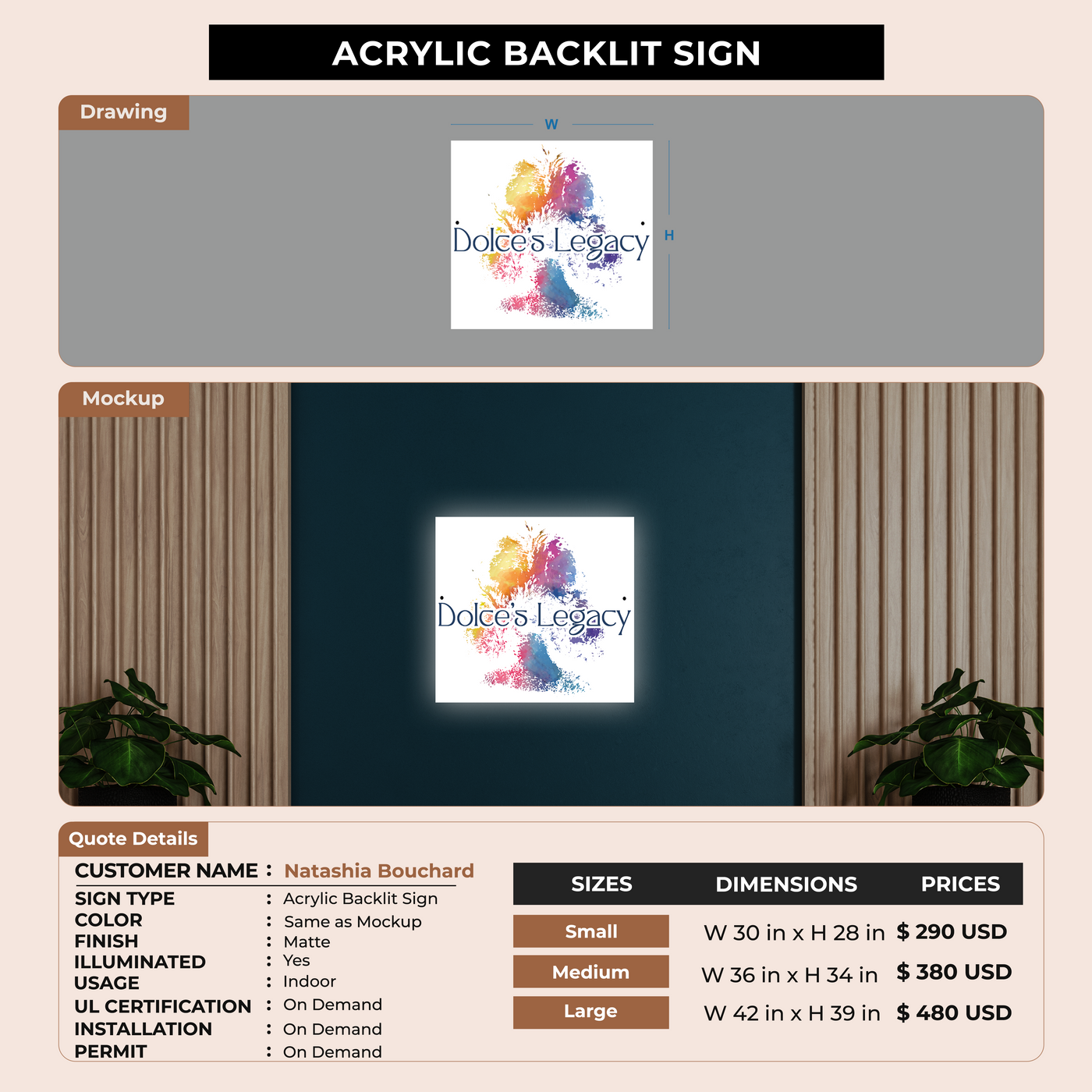 Acrylic Backlit Sign For Natashia Bouchard