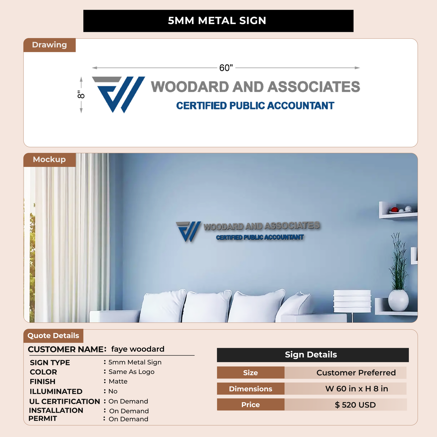 Custom Signs for faye woodard