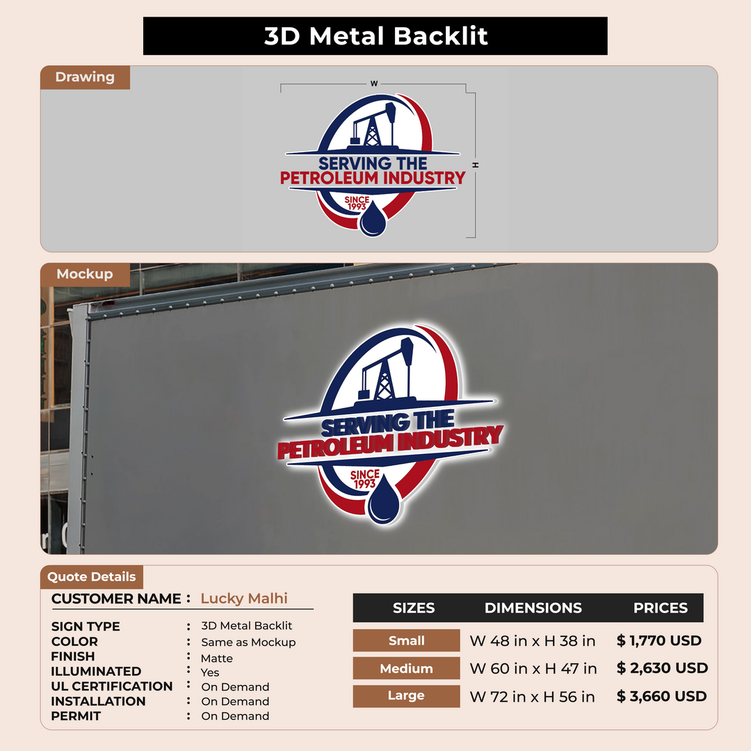 3D Metal Back-lit Sign For Lucky Malhi
