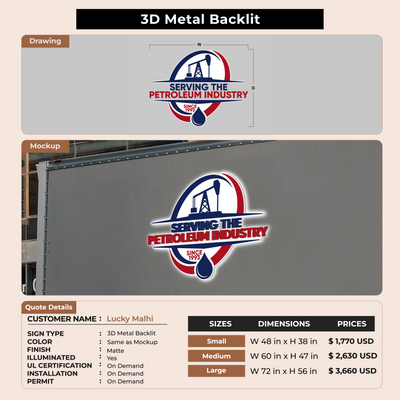 3D Metal Back-lit Sign For Lucky Malhi