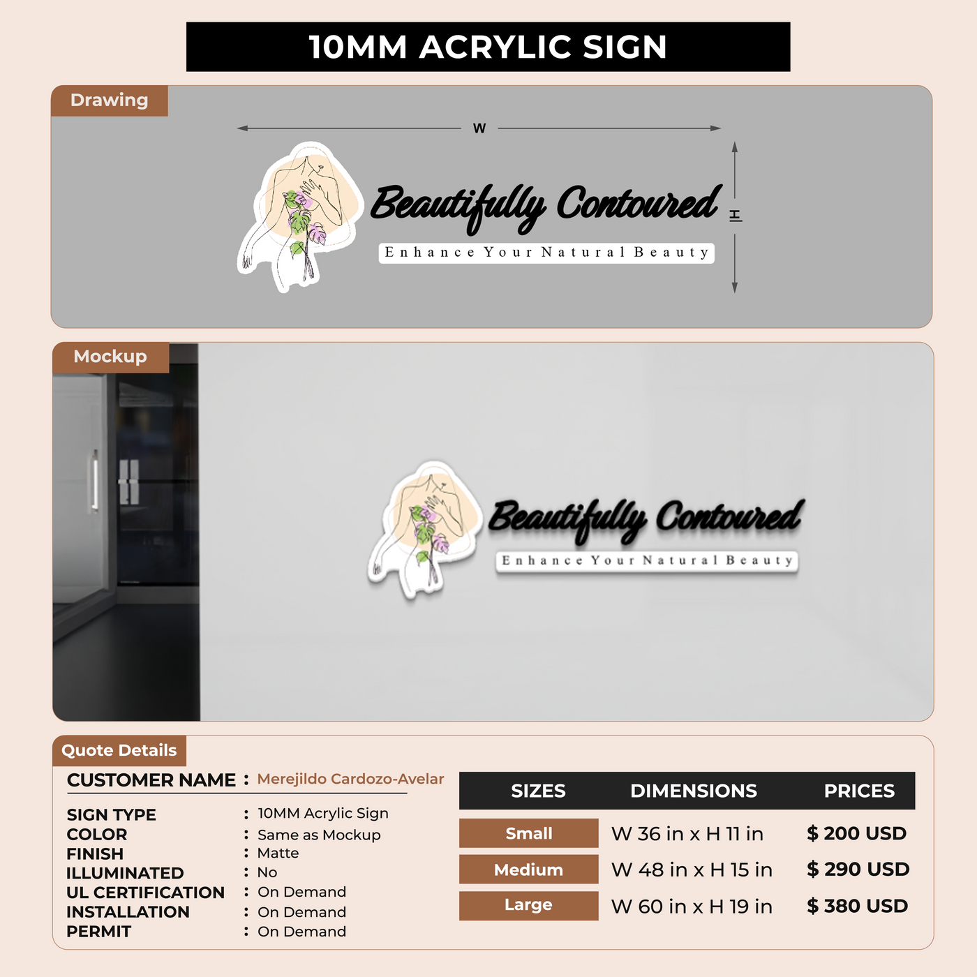 10MM Acrylic Sign For Merejildo Cardozo-Avelar