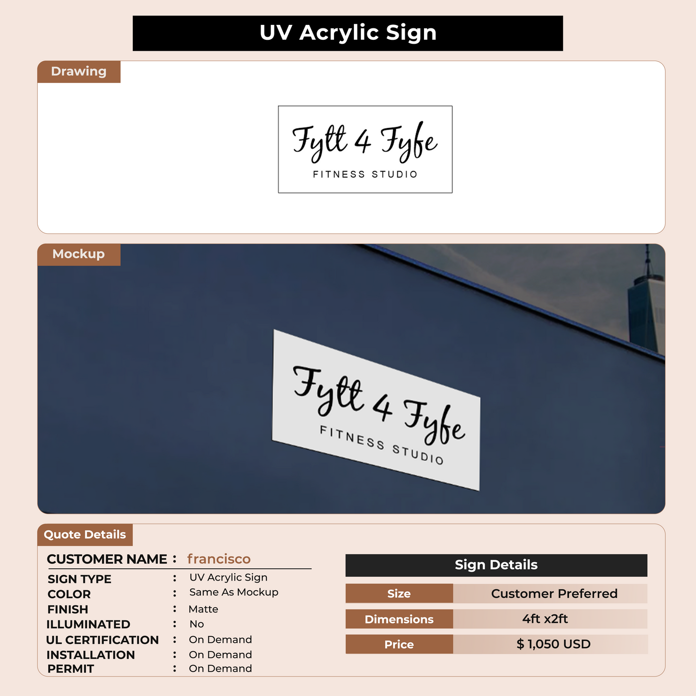 UV Acrylic Sign for francisco