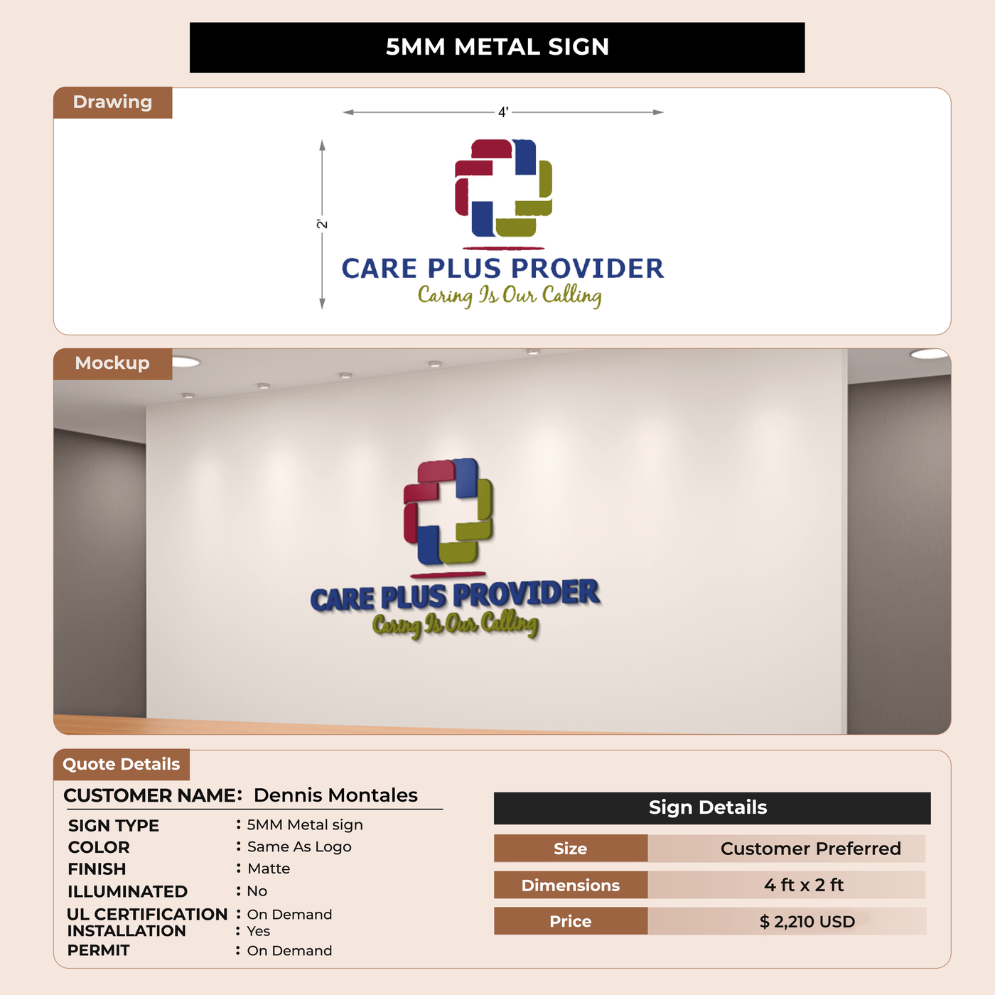 5mm metal sign for Dennis Montales