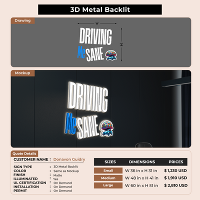 3D Metal Back-lit Sign For Donavon Guidry