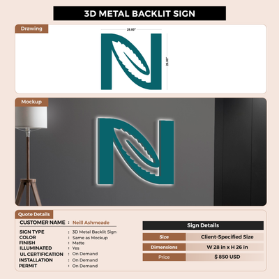 3D Metal Backlit Sign for Neill Ashmeade