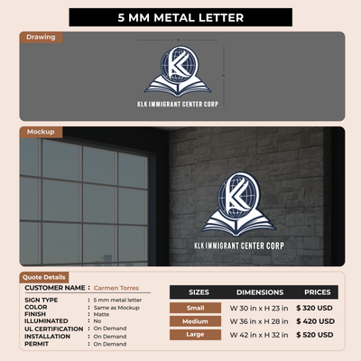 5 mm metal letter sign for Carmen Torres