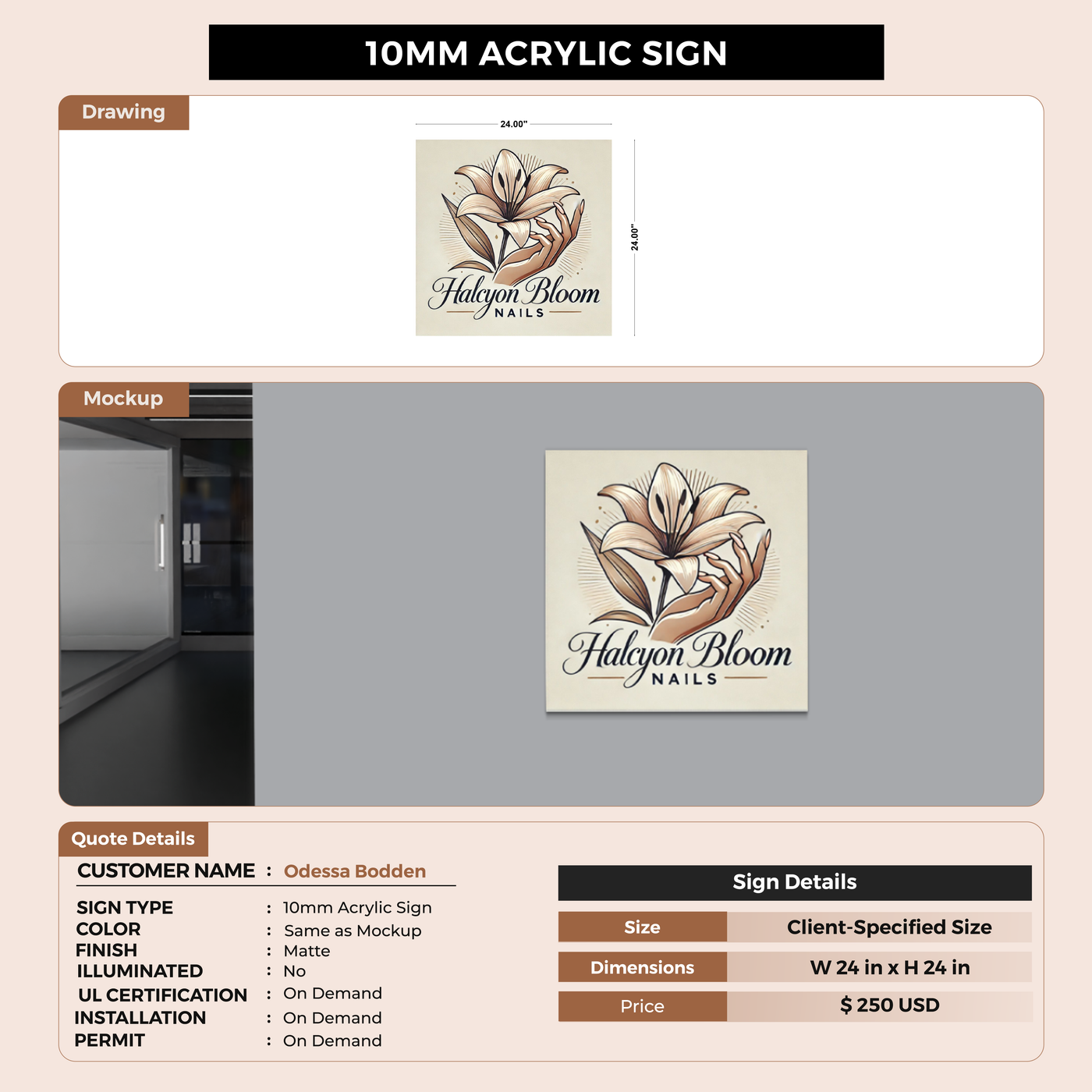 Business signage for Odessa Bodden