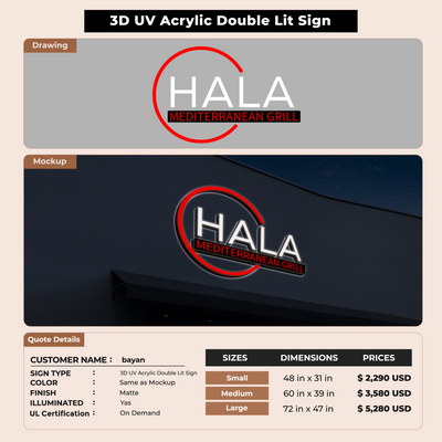3D UV Acrylic Double-lit Sign For bayan