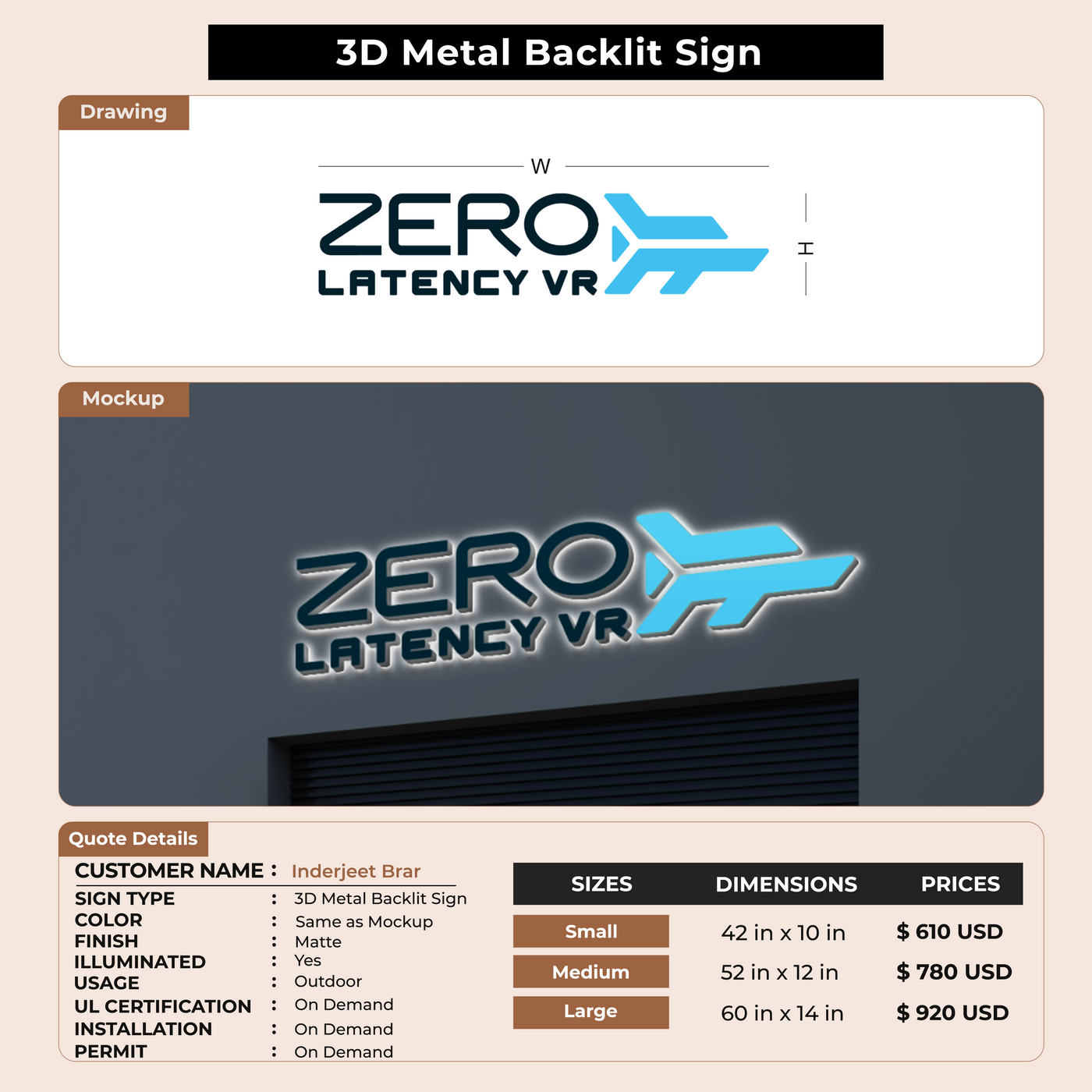 3D Metal Backlit Sign for Inderjeet Brar