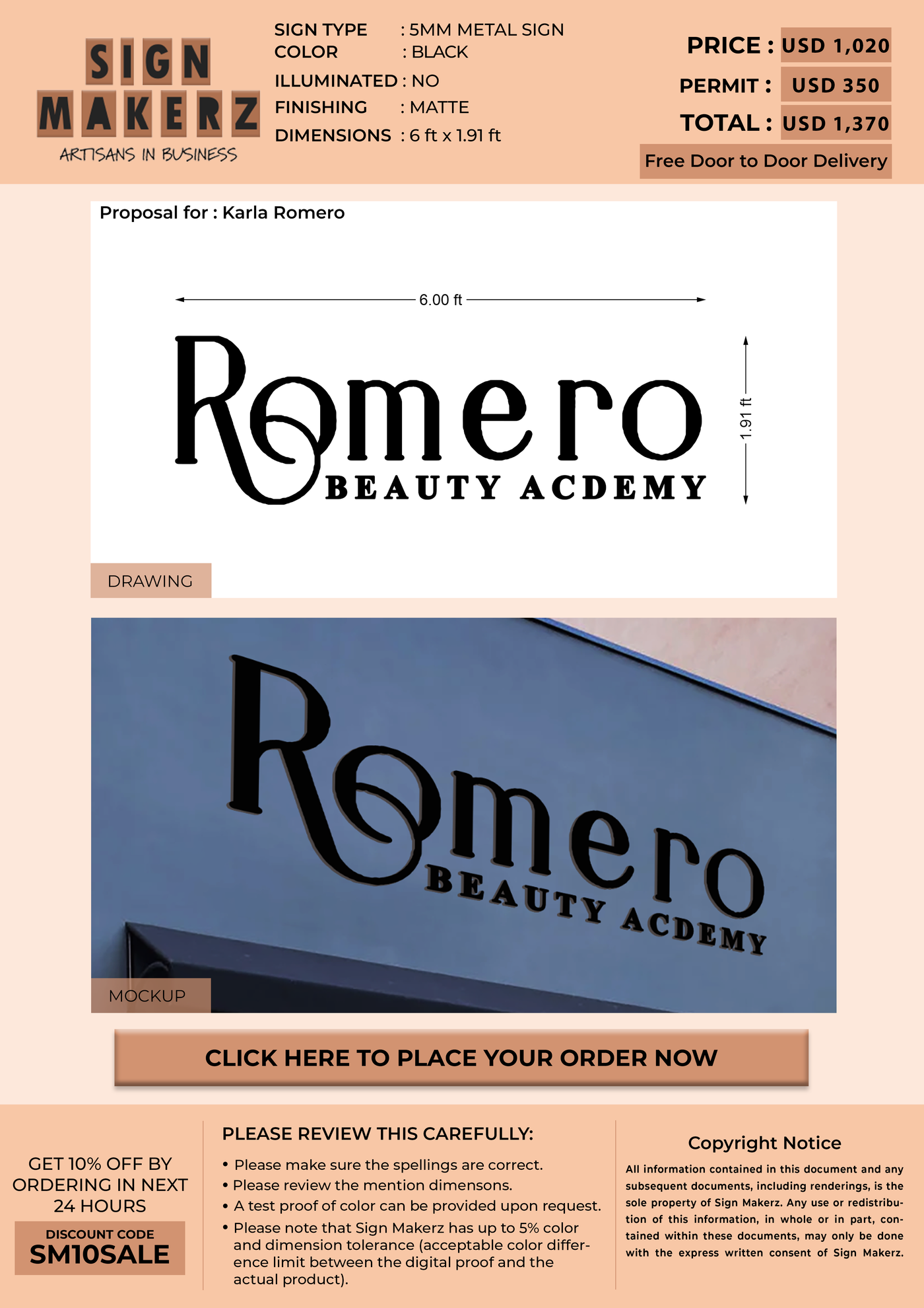 5MM Metal Letters Sign For Karla Romero