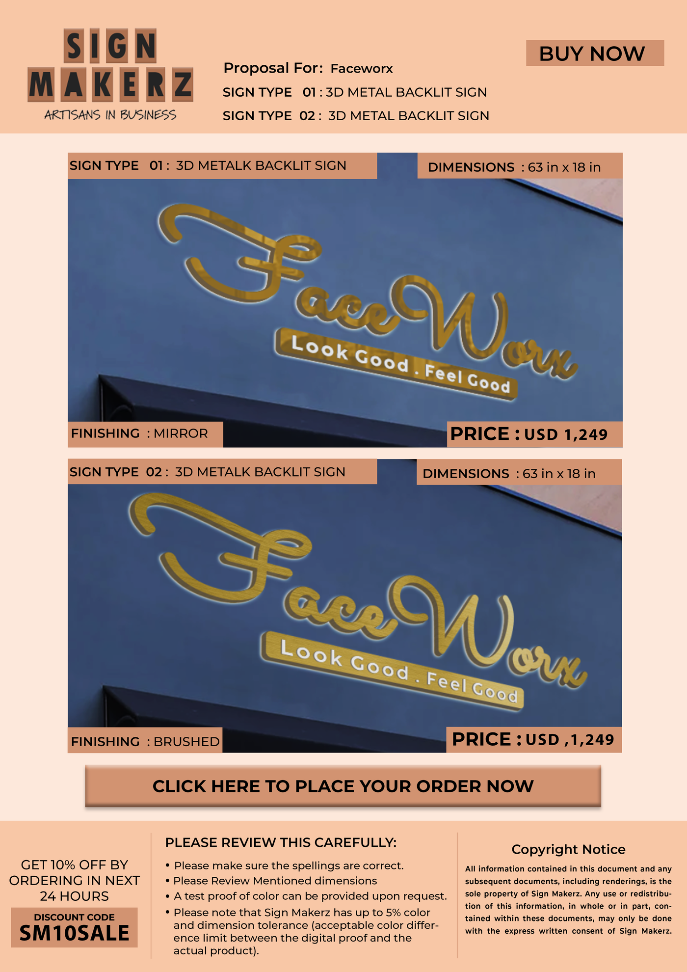3D metal backlit 5MM Tagline with Backboard For faceworx
