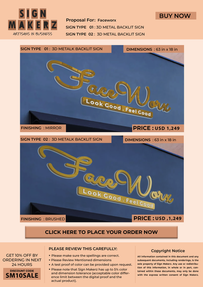 3D metal backlit 5MM Tagline with Backboard For faceworx
