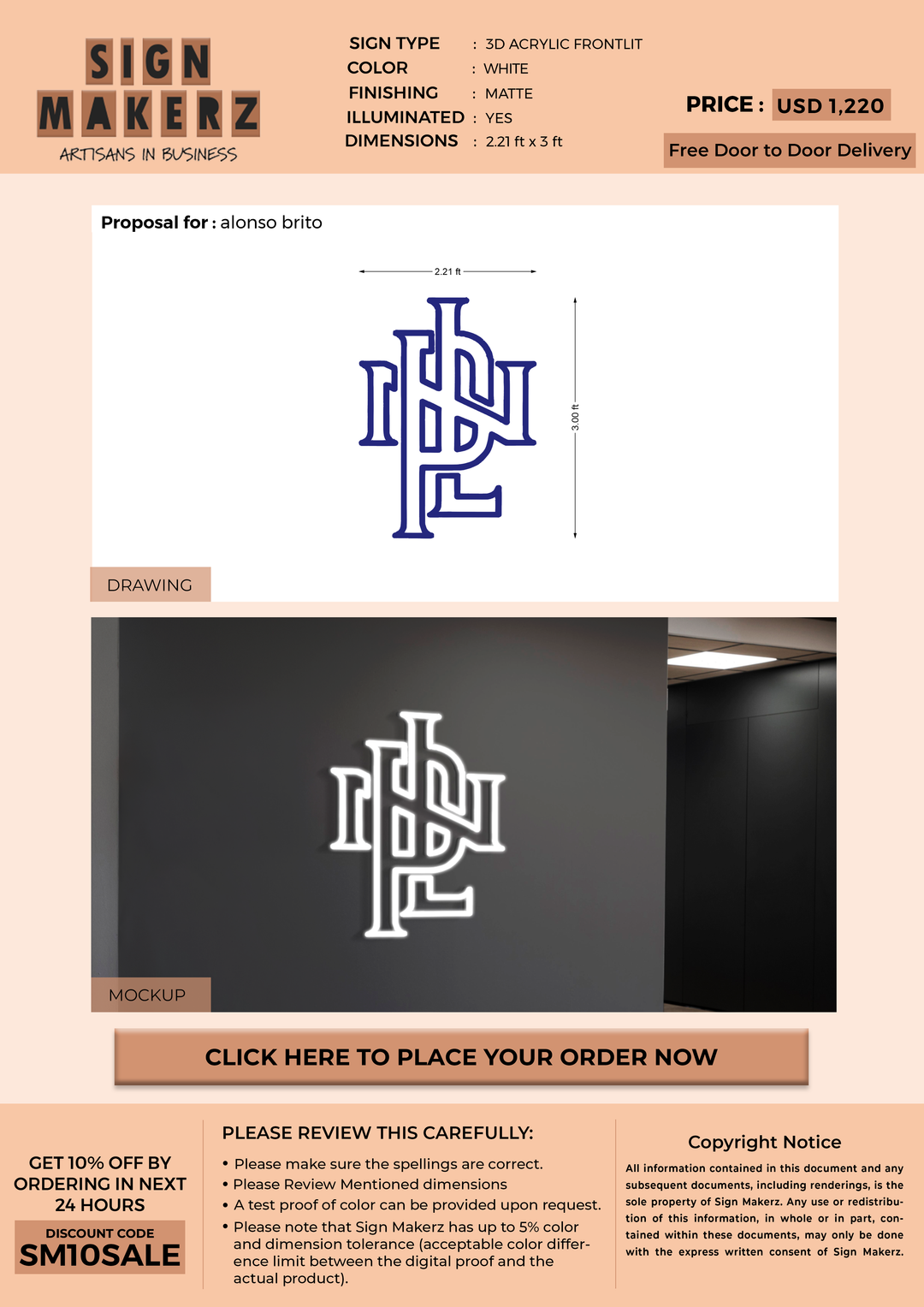 3d acrylic frontlit for Alonso Brito