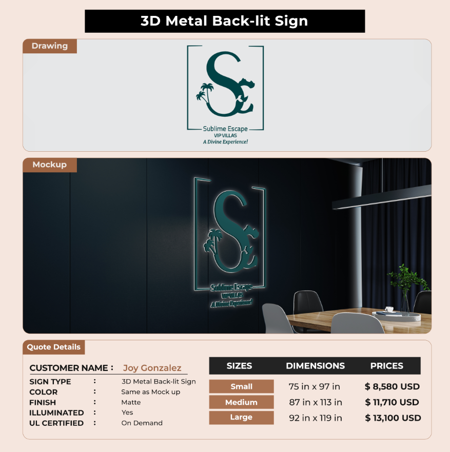 3D Metal Back-lit Sign For Teidy Dattolo