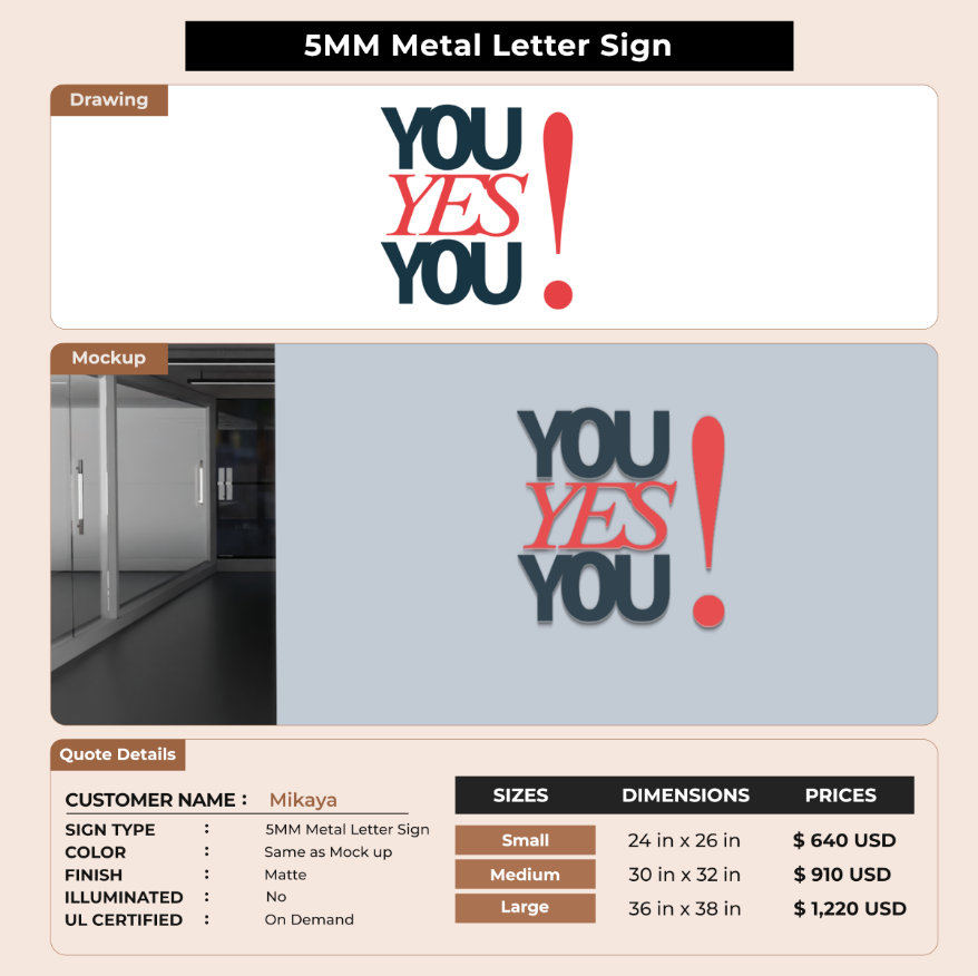 5MM Metal Letters Sign For Mikaya