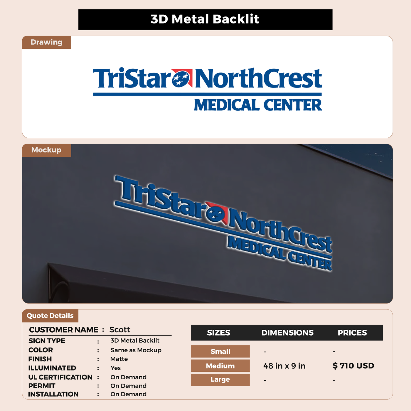 3D Metal Backlit Sign for Scott