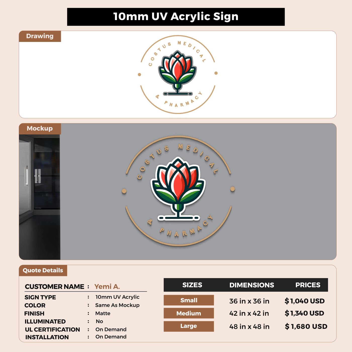 Business signage for Yemi A.