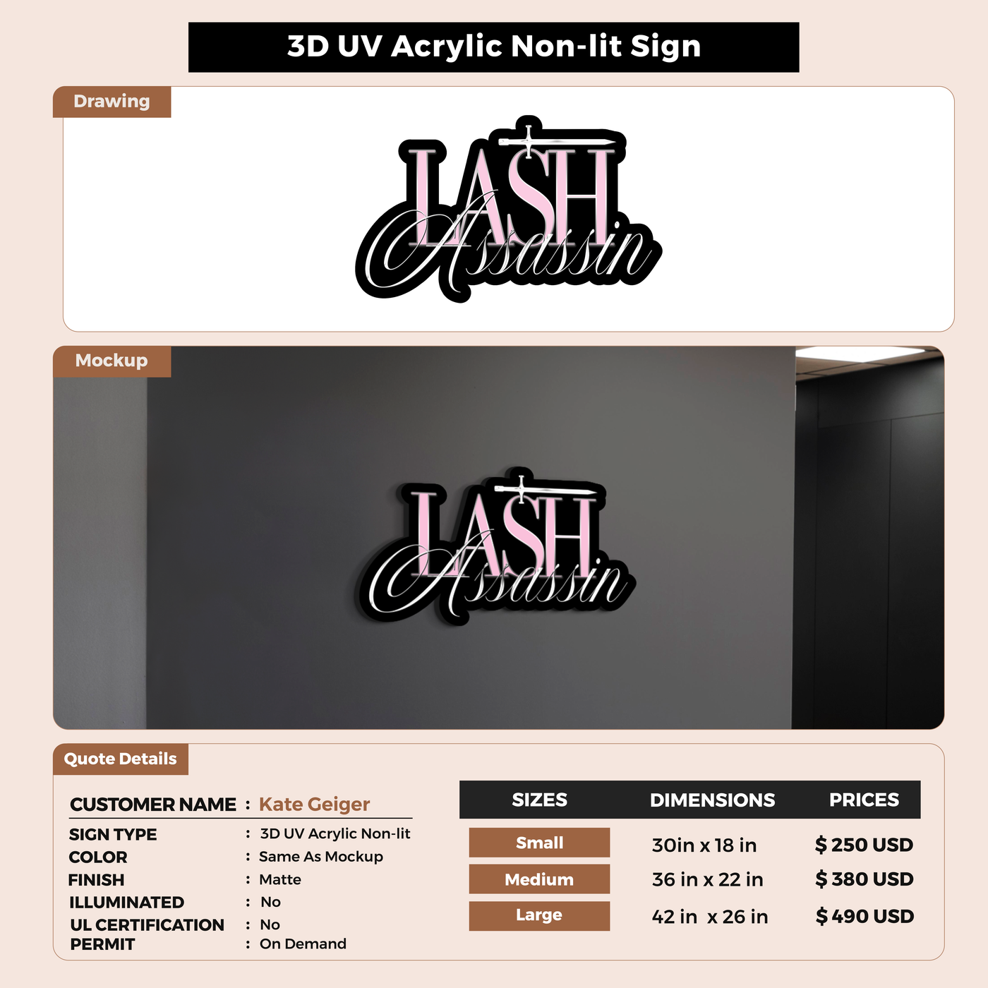 3D UV Acrylic Signs for Kate Geiger