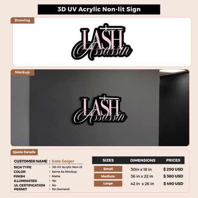 3D UV Acrylic Signs for Kate Geiger