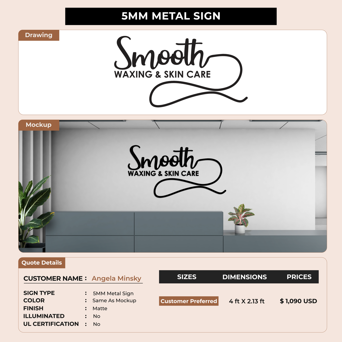 5mm metal sign for Angela Minsky
