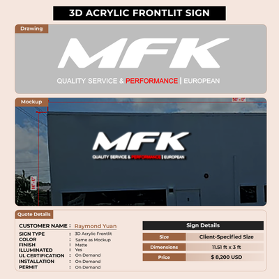 3D Acrylic Frontlit Signage for Raymond Yuan