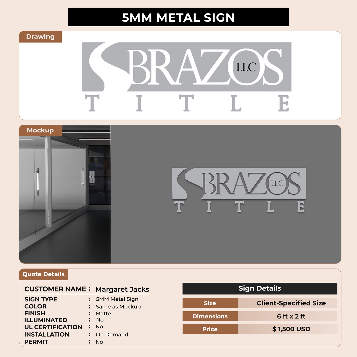 5mm metal sign for Margaret Jacks