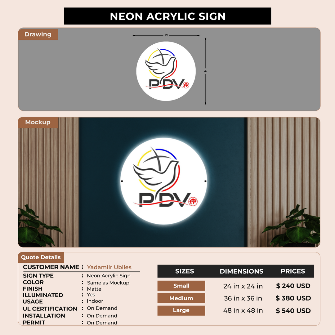 Neon Acrylic Sign For Yadamilr Ubiles