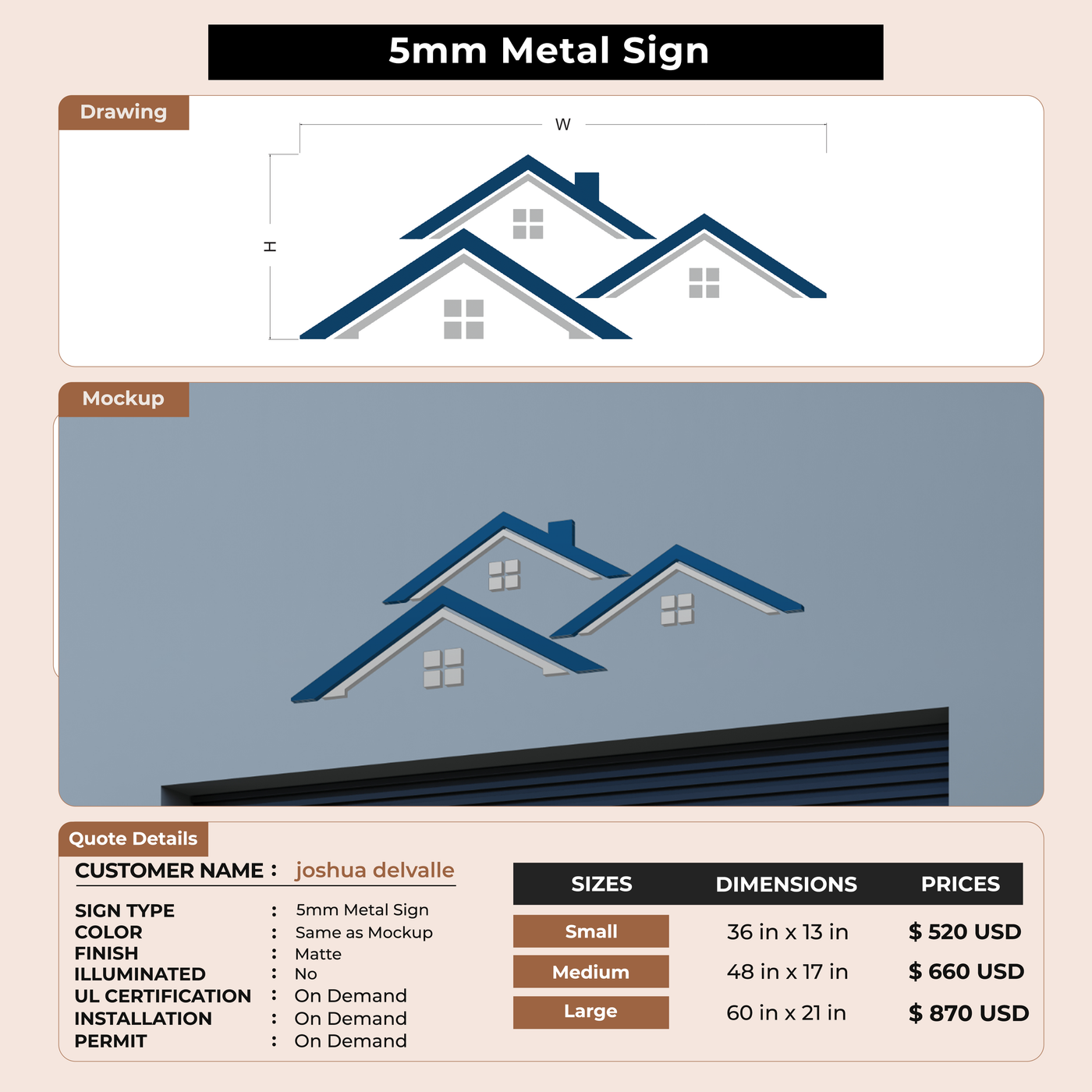 5mm metal sign for joshua delvalle