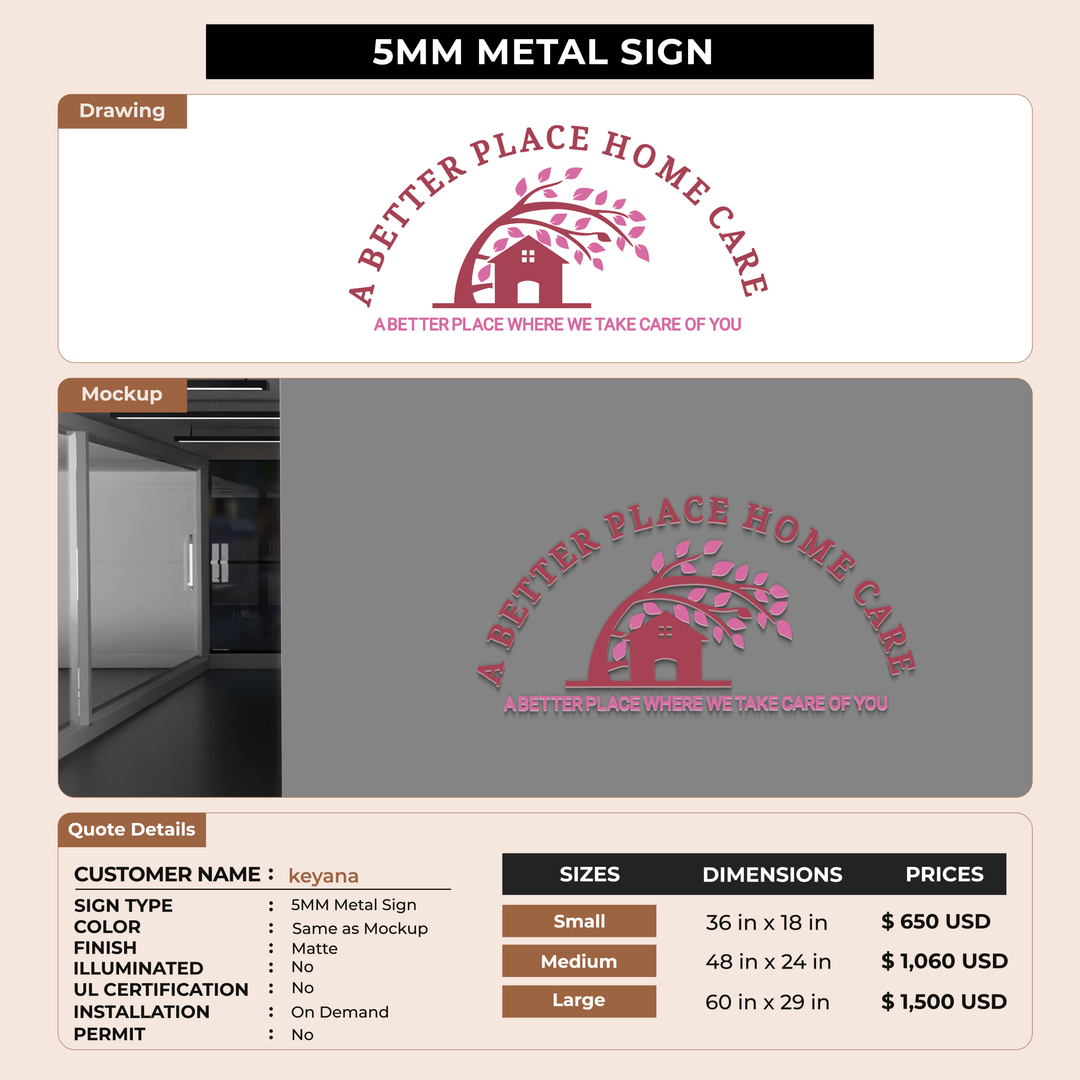 5mm Metal Sign for keyana