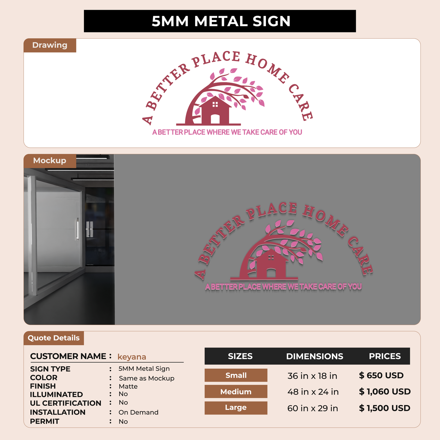 5mm Metal Sign for keyana