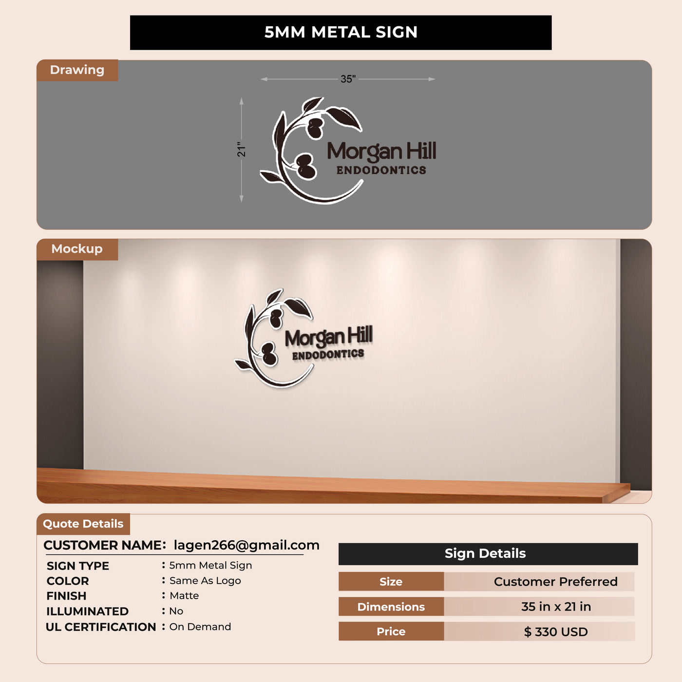 5MM Metal Sign For lagen266@gmail.com