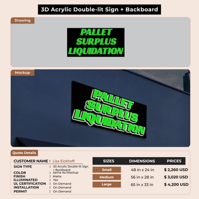 3D Acrylic Double-lit Sign + Backboard For Lisa Eickhoff