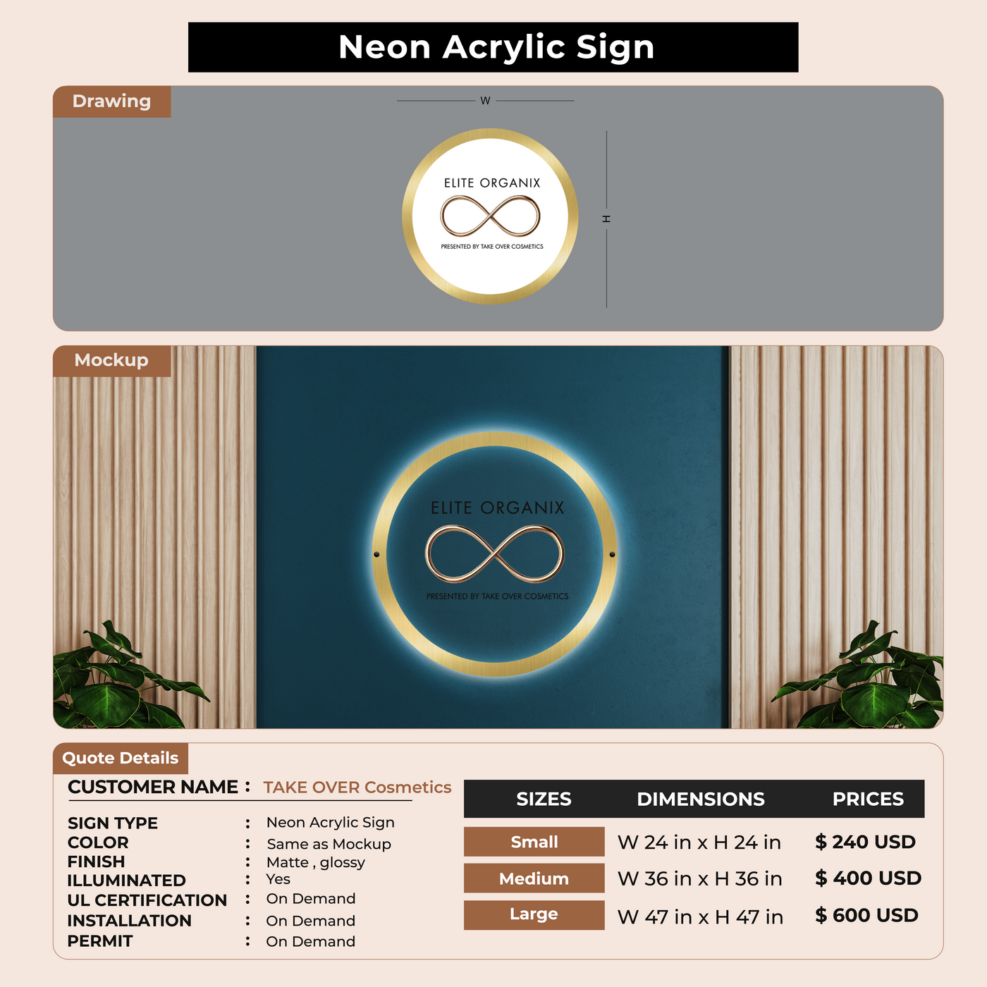 Custom Signs for TAKE OVER Cosmetics