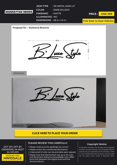 3D Metal Sign for Kashenia Browne