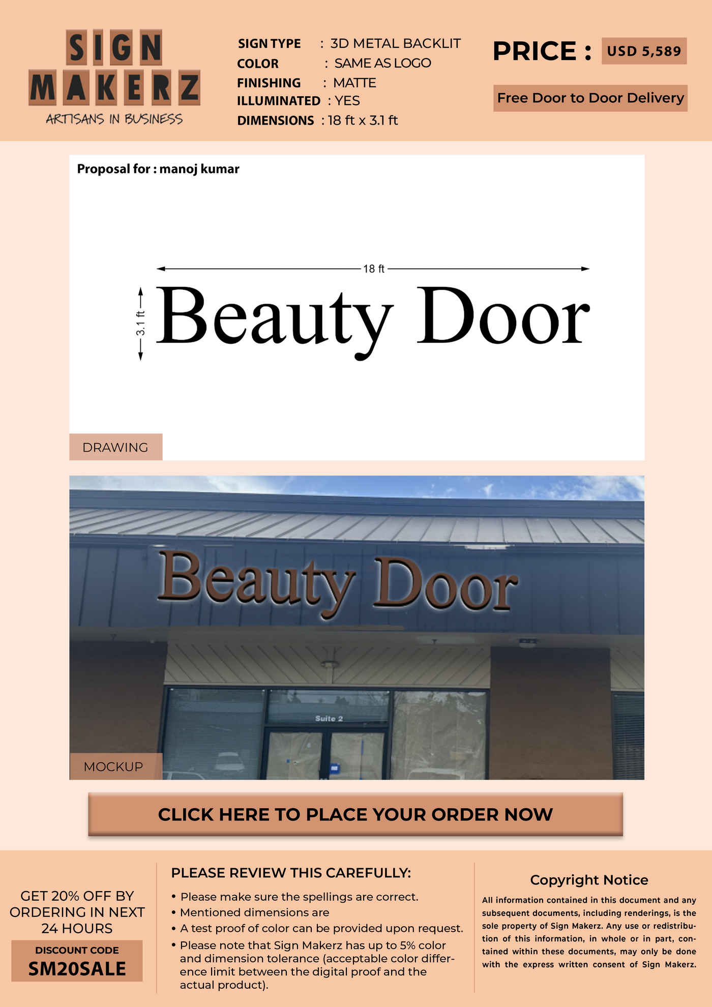 3D Metal Backlit sign for Manoj Kumar