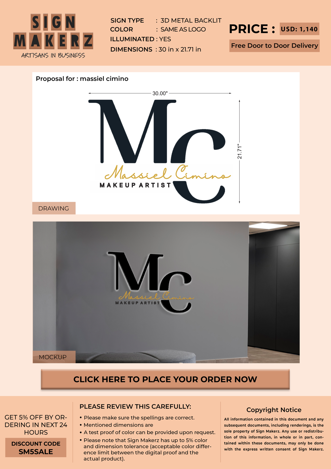 Business signage for massiel cimino