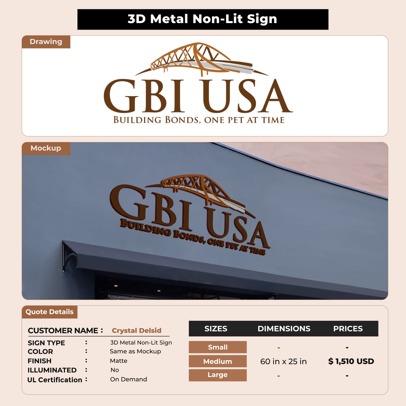 3D Metal Non-lit Sign For Crystal Delsid