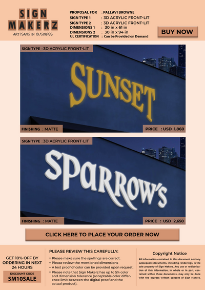 3D Acrylic Frontlit Signs for Pallavi Browne