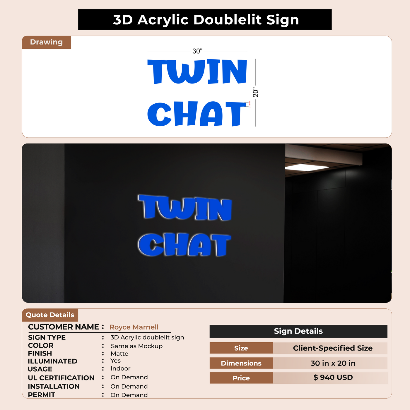 Custom signs for Royce Marnell