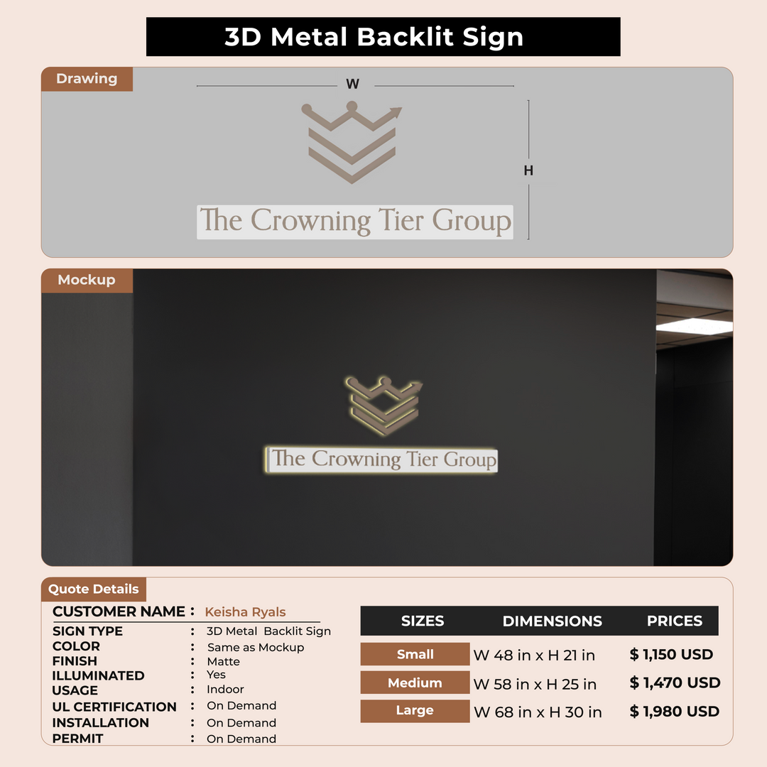 3D Metal Backlit Sign for Keisha Ryals