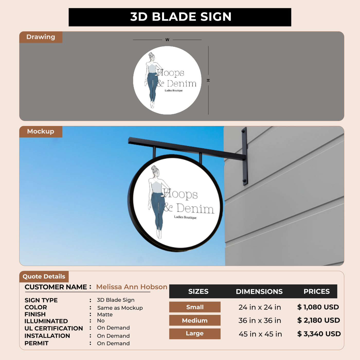 3D Blade Sign For Melissa Ann Hobson